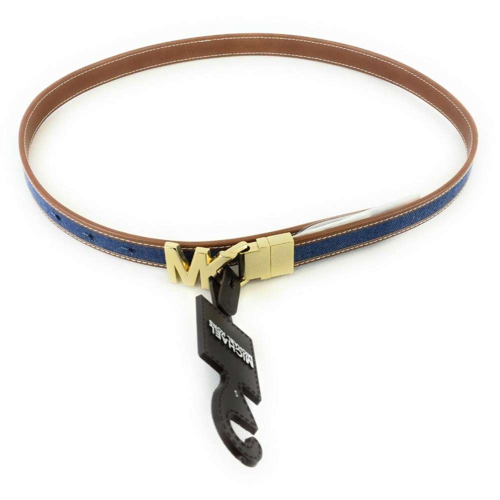 MK Logo Denim BrownTwist ReversibleBelt Small NWT